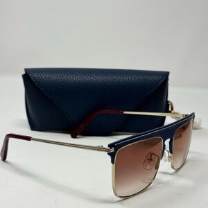 NEW Loewe Unisex Lw40006u 56Mm Sunglasses  Blue Leather Gold •••NEW WITH CASE••